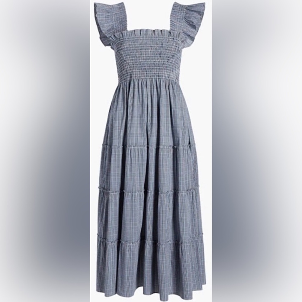 Hill House Midi Tiered Smocked Dress in Blue Plaid